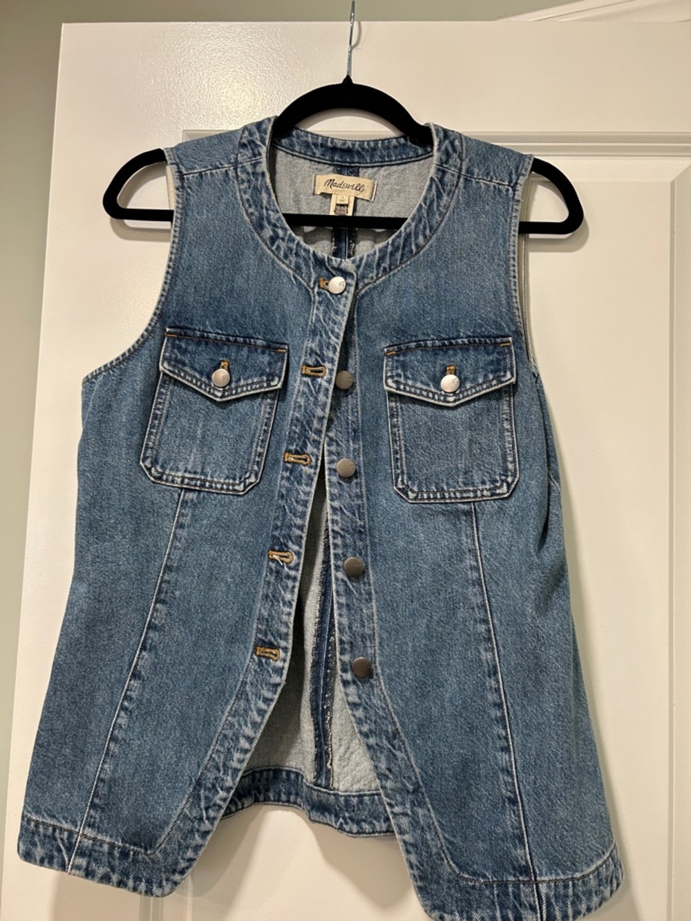 Madewell Medium Blue Denim Sleeveless Button-Front Vest